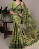 Womenline Green Color Thread Weaving Poly Cotton Saree