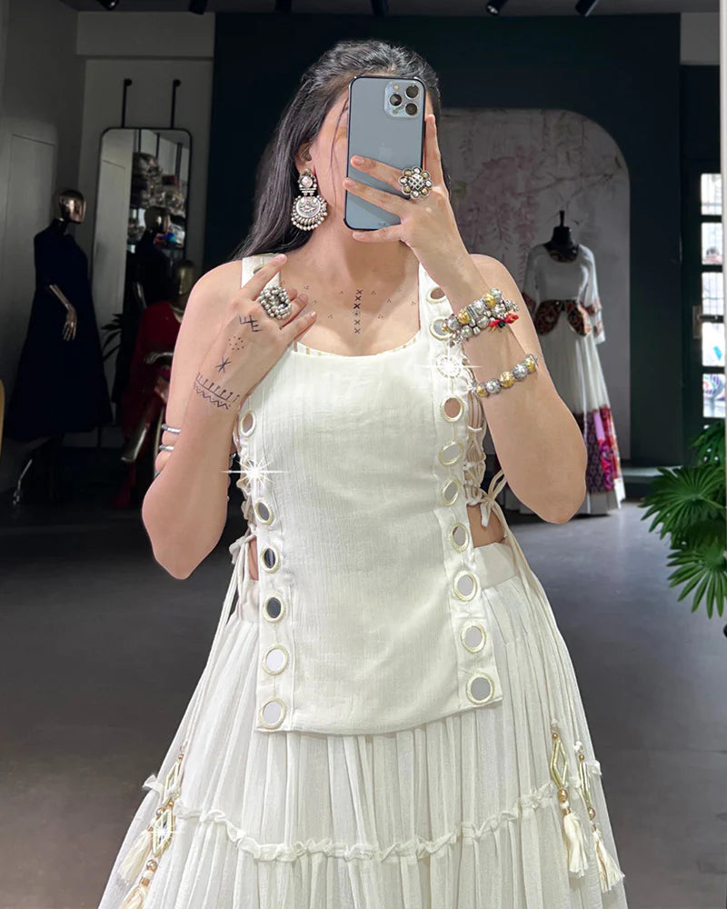 Womenline Traditional White Color Pure Marbel Navratri Lehenga Choli