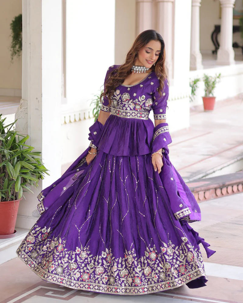 Womenline Purple Color Gold Crush Sequence Embroidered Lehenga Choli