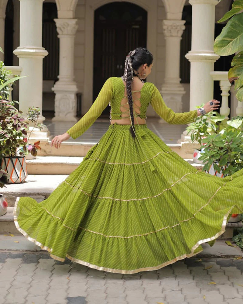 Womenline Parrot Green Color Soft Georgette Navratri Lehenga Choli