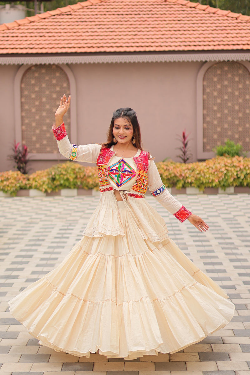 Womenline off white color cotton Navratri Lehenga Choli