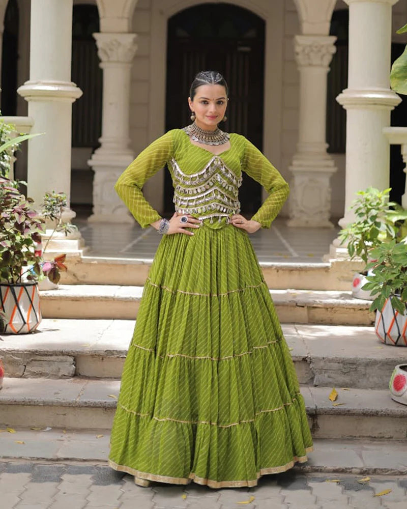 Womenline Parrot Green Color Soft Georgette Navratri Lehenga Choli