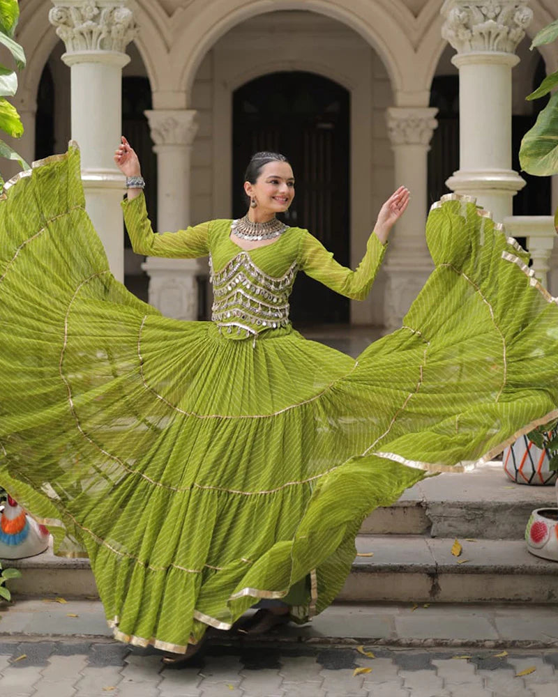 Womenline Parrot Green Color Soft Georgette Navratri Lehenga Choli