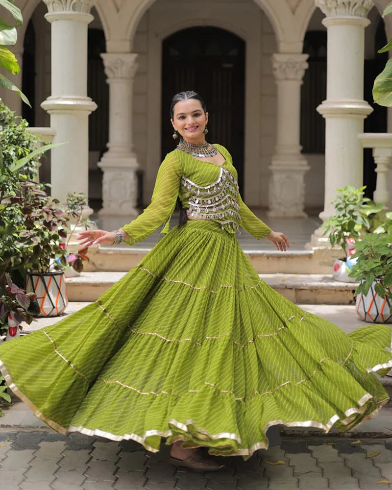 Womenline Parrot Green Color Soft Georgette Navratri Lehenga Choli