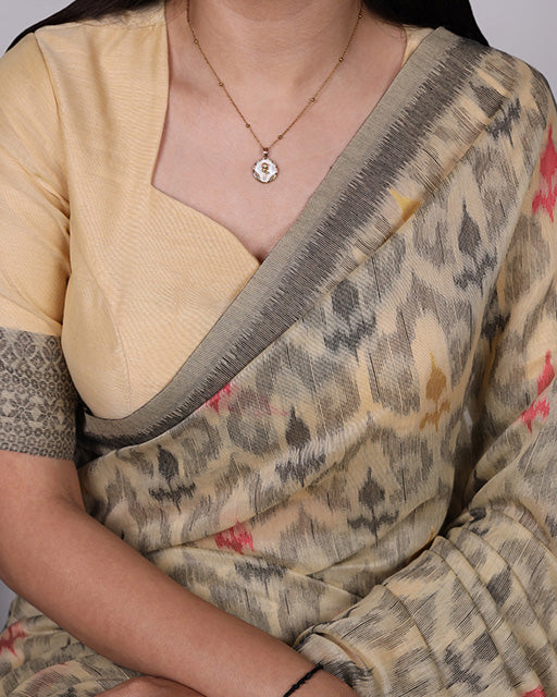 Womenline Cream Color Thread Weaving Poly Cotton Saree