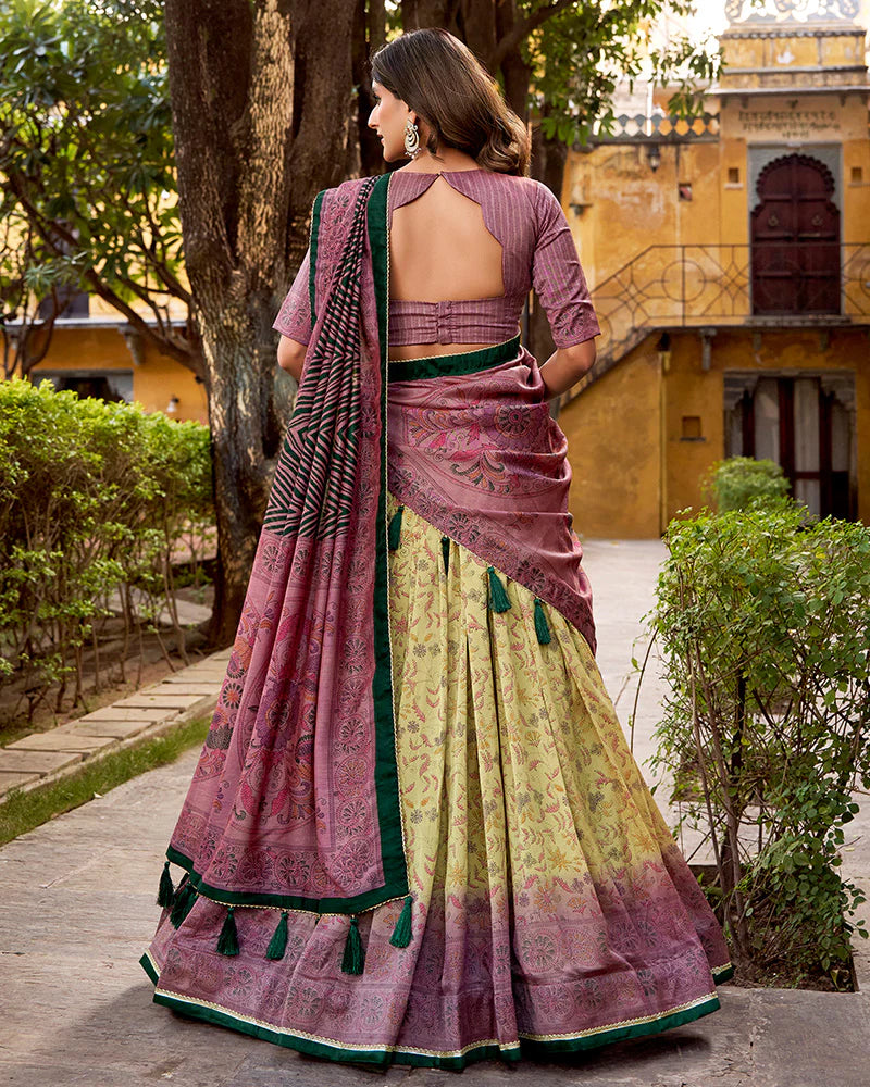 Womenline Dusty Mauve Color Vichitra Silk Printed Lehenga Choli