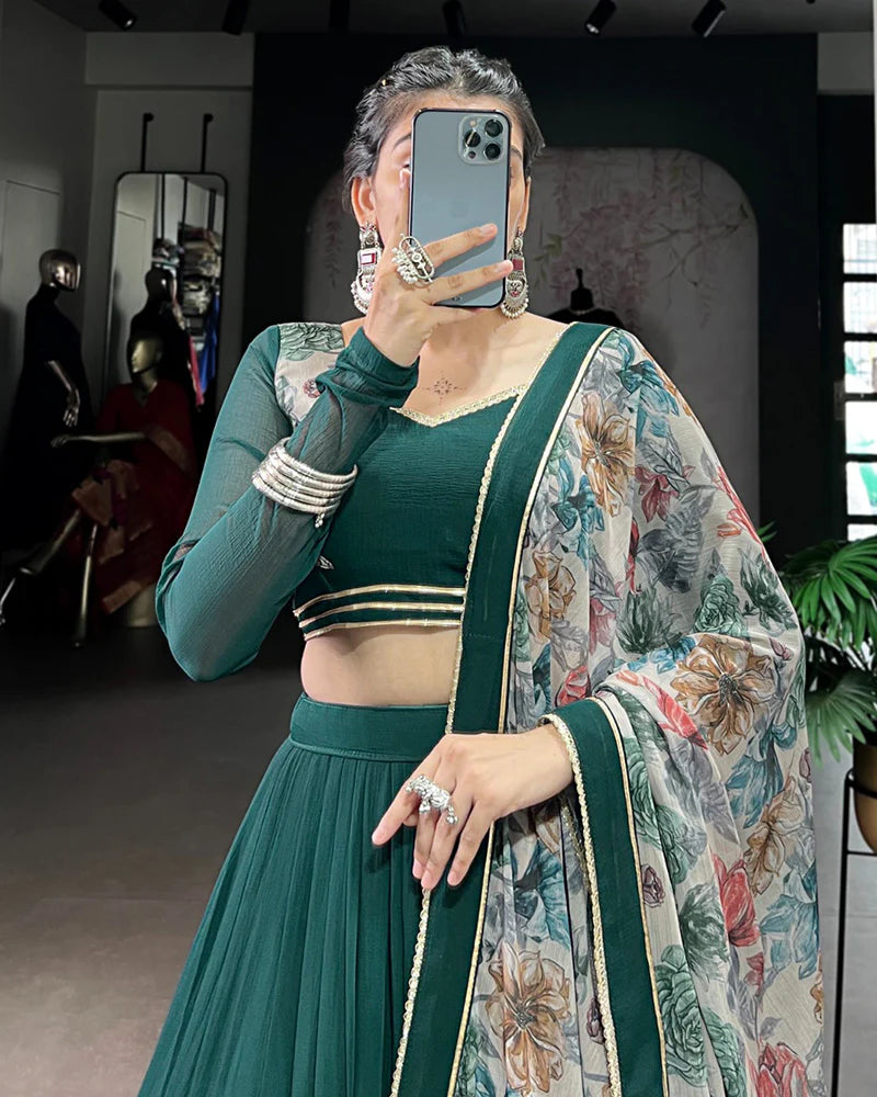 Womenline Traditional Green Color Marble Navratri Lehenga Choli