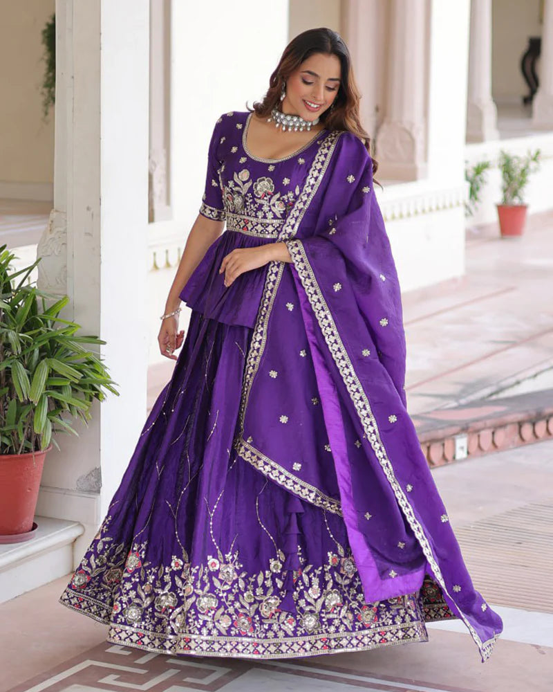 Womenline Purple Color Gold Crush Sequence Embroidered Lehenga Choli