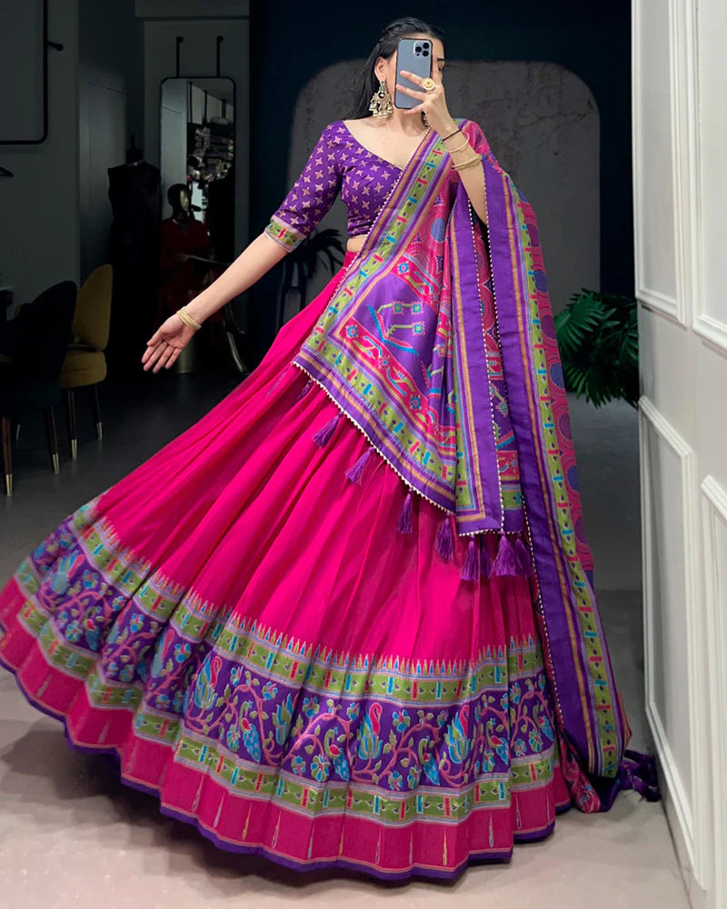 Womenline Pink Color Tasar Silk Traditional Lehenga Choli