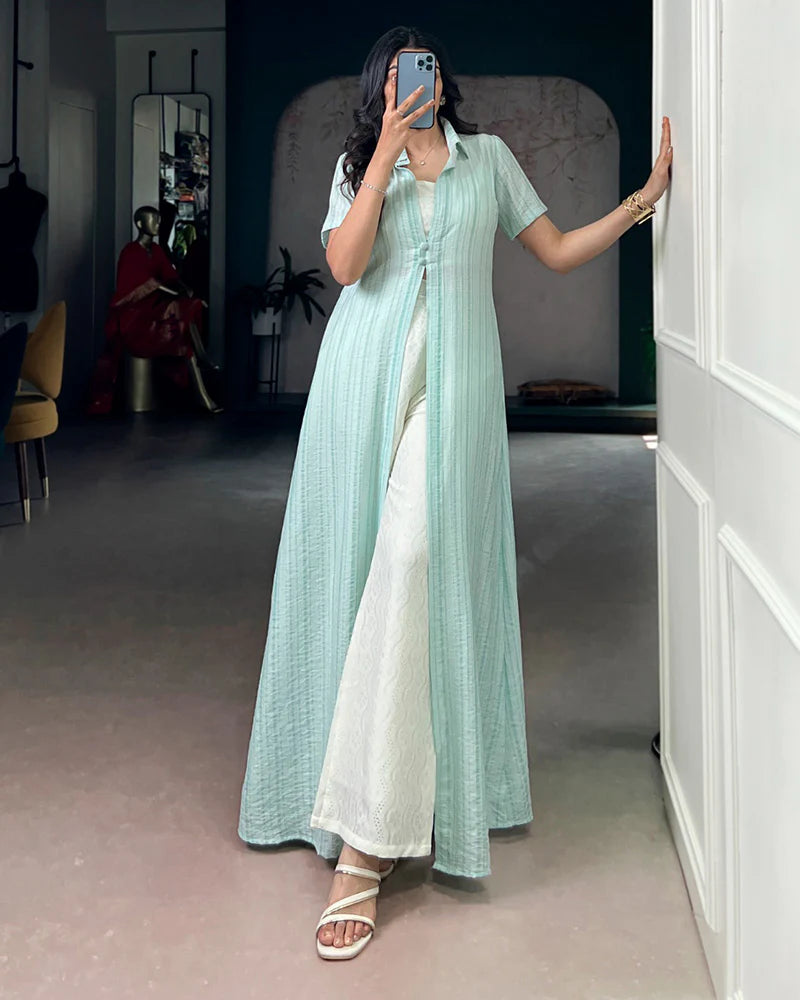 Womenline Sky Color Orchid Shrug With Plazzo Suit