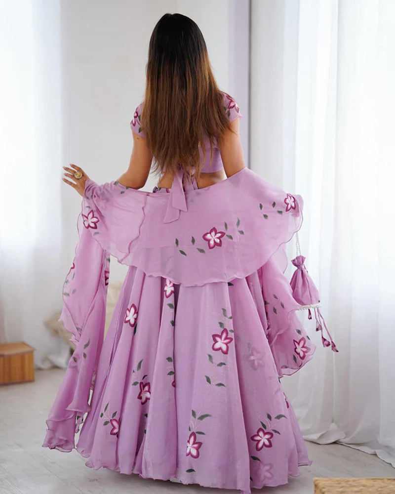 Womenline Purple Color Fandy Crush Printed Lehenga Choli
