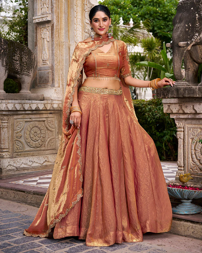 Womenline Rust Orange Color Fendi Pastel Lehenga Choli