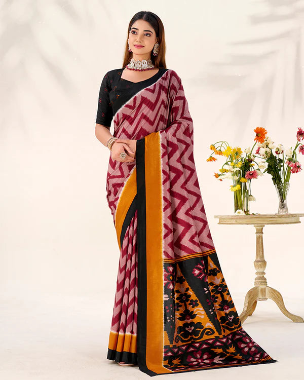 Womenline Maroon Color Tasar Silk Printed Saree