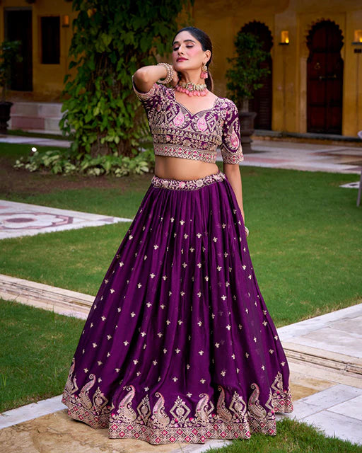 Womenline Purple Color Rangoli Crush Embroidered Lehenga Choli