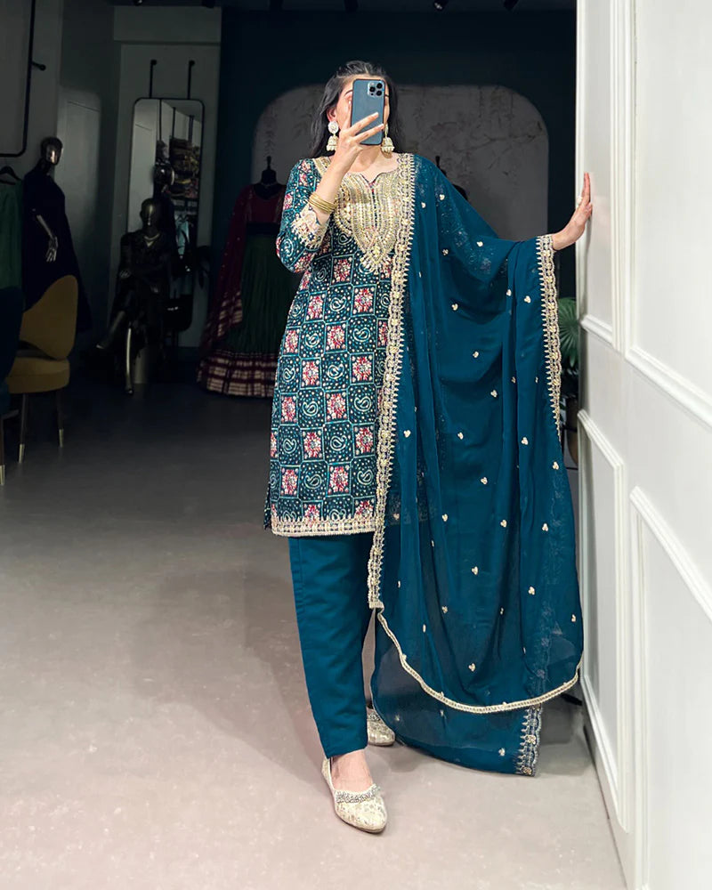 Womenline Rama Color Rayon Three Piece Kurti Suit