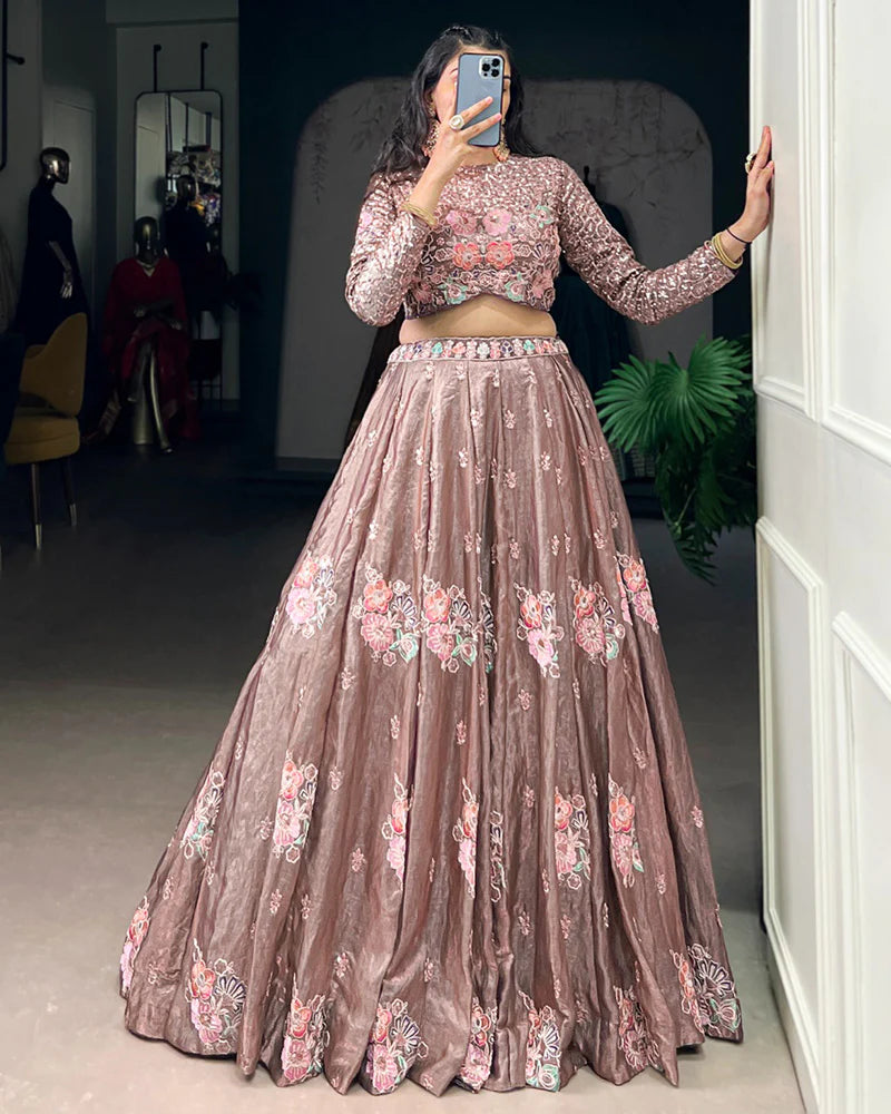 Womenline Onion Color Fendi Embroidered Lehenga Choli
