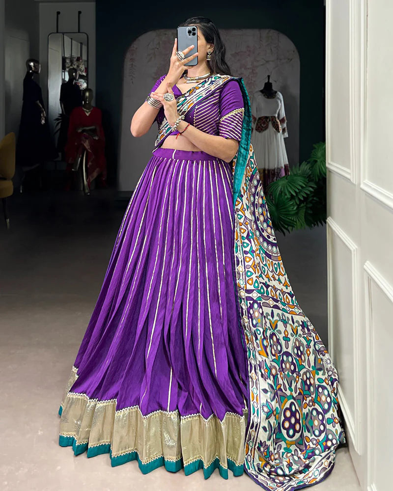 Womenline Traditional Purple Color Chanderi Navratri Lehenga Choli