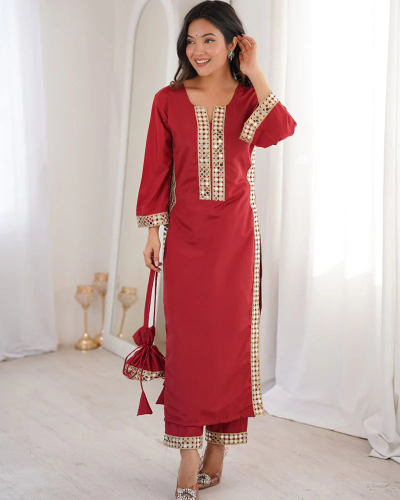 Womenline Maroon Color Natural Crape Kurti Suit