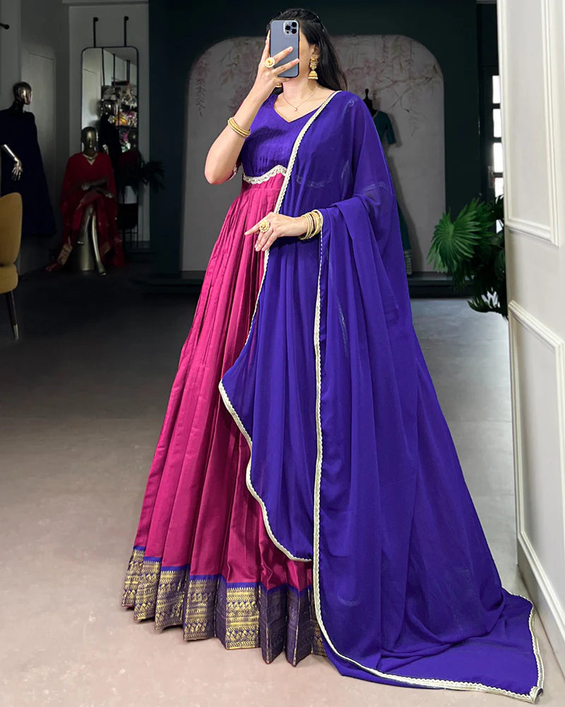 Womenline Pink Color Aura Silk Zari Weaving Gown