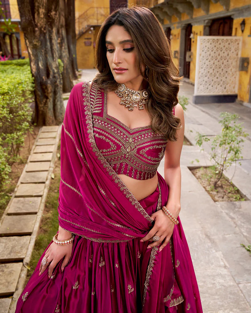 Womenline Magenta Pink Color Rangoli Silk Embroidered Lehenga Choli