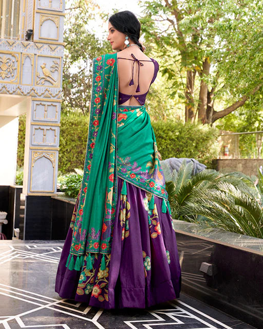 Womenline Purple Color Tussar Silk Printed With Foil Work Lehenga Choli
