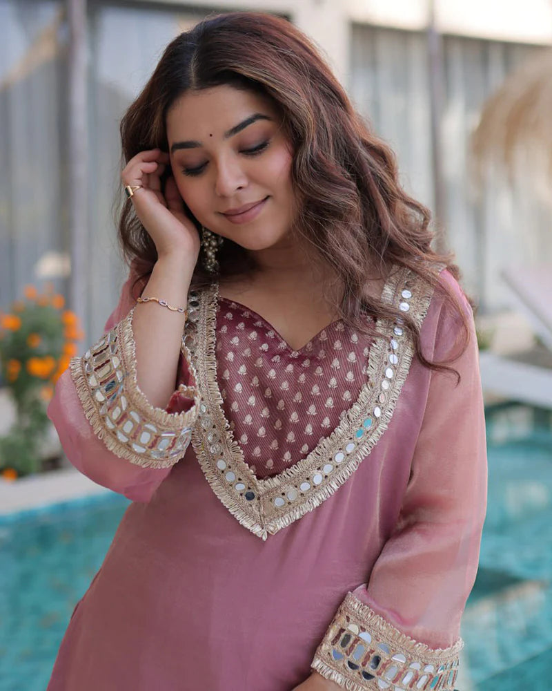 Womenline Dusty Rose Pink Color Salasa Plazzo Suit