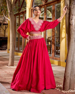Womenline Rani Pink Color Vichitra Silk Embroidered Lehenga Choli