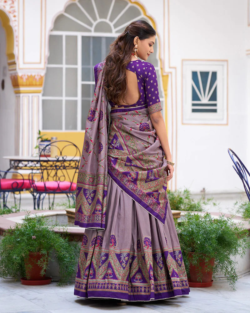 Womenline Purple Color Tasar Silk Printed Sparkle Lehenga Choli