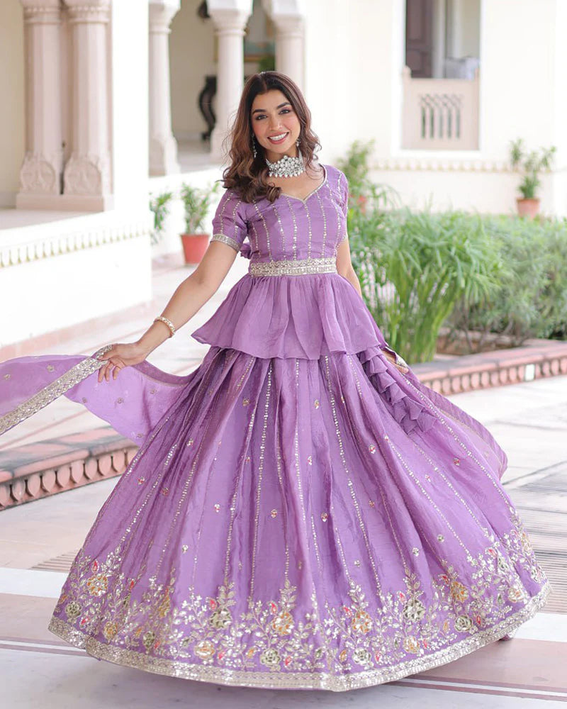 Womenline Luvender Color Gold Crush Sequence Embroidered Lehenga Choli