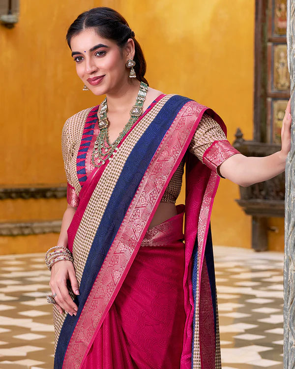 Womenline Pink Color Poly Cotton Printed Saree