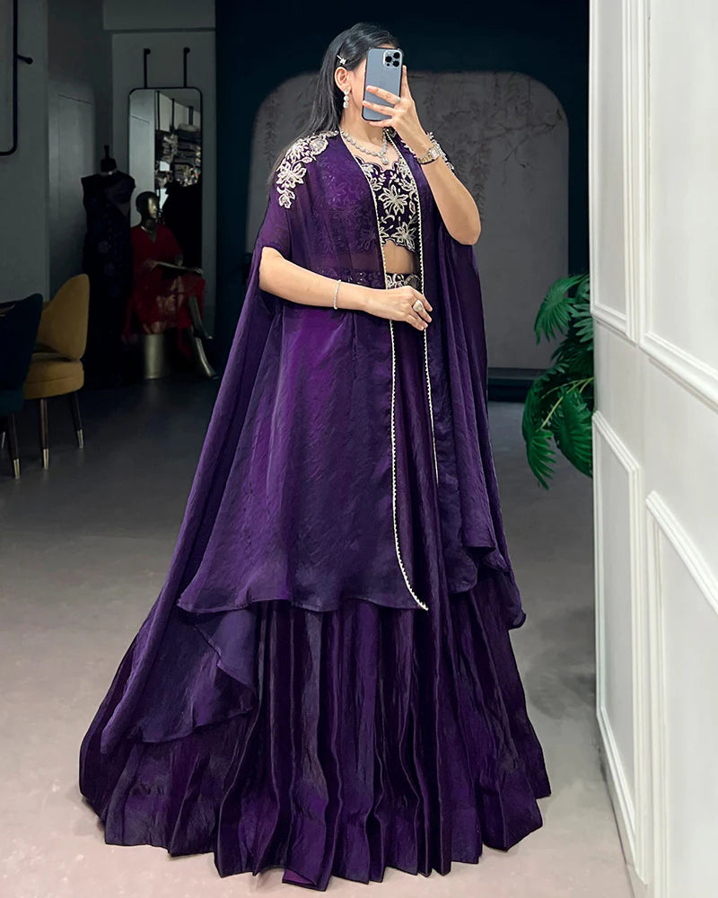 Womenline Purple Color Fendi Silk Embroidered Lehenga Choli