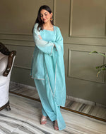 Womenline Sky Blue Color Crunchy Silk Farshi Suit