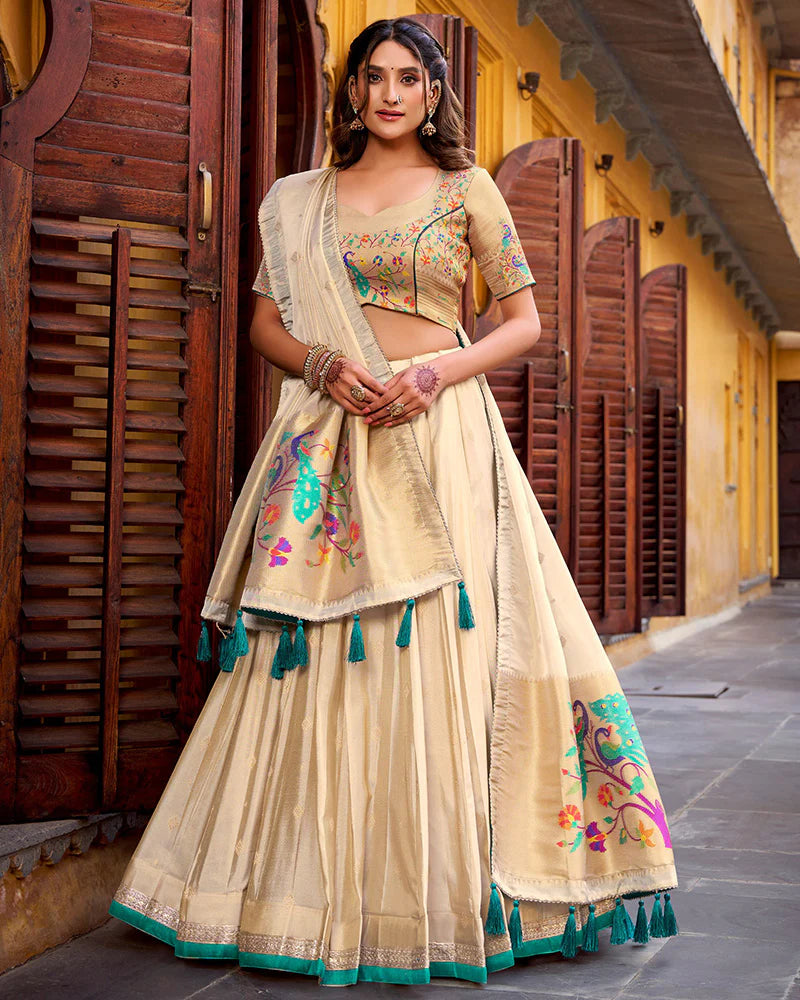 Womenline Designer Bottle Green Color Paithani Silk Lehenga Choli