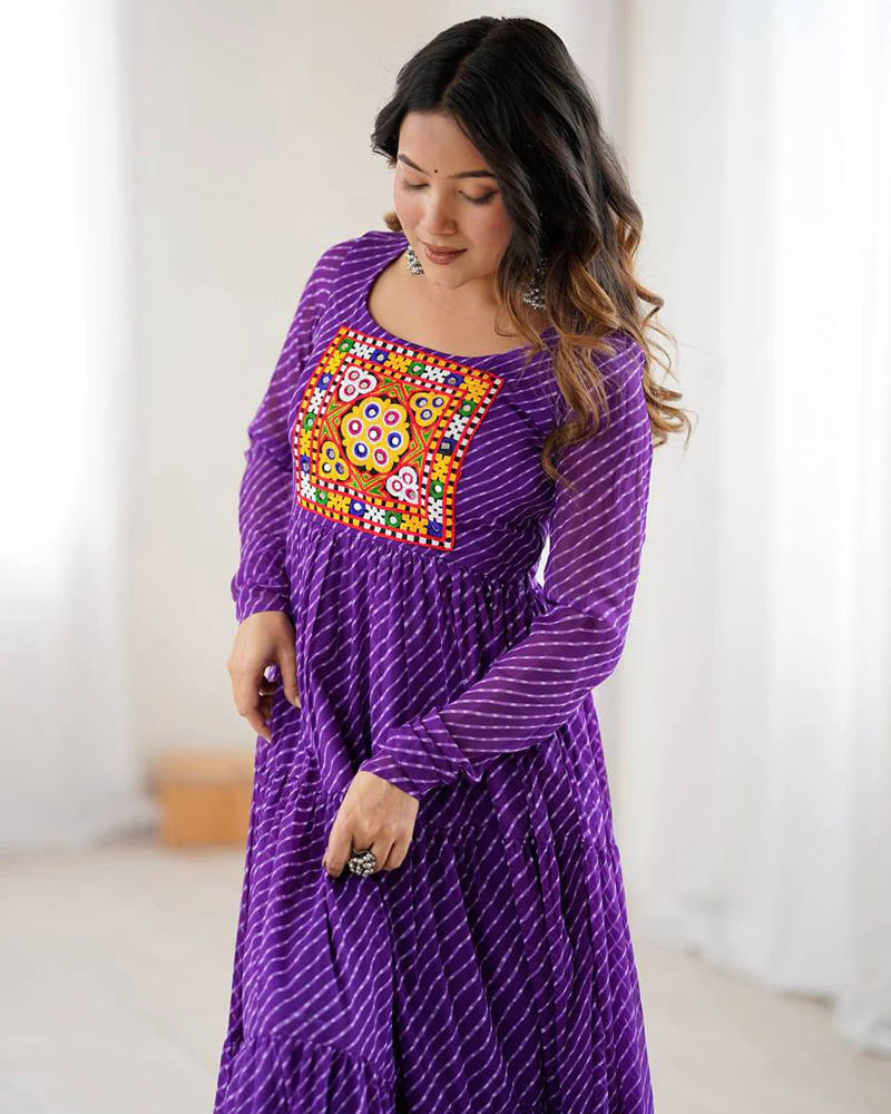 Womenline purple Color Georgette Laheriya Print Navratri Gown