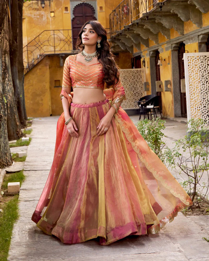 Womenline Pink Color Carika Silk Embroidered Lehenga Choli
