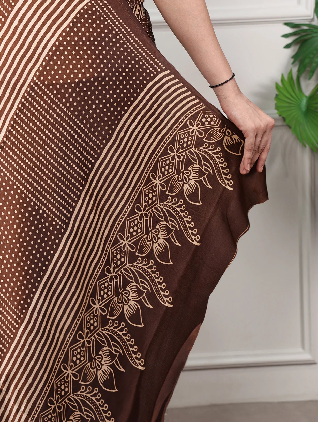 Womenline Chocolate Brown Color Satin Silk Saree