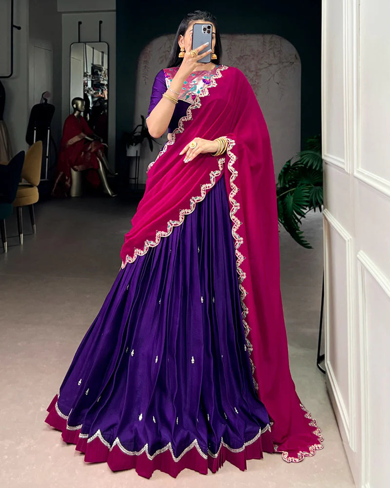 Womenline Purple Color Naysha Silk Embroidered Lehenga Choli