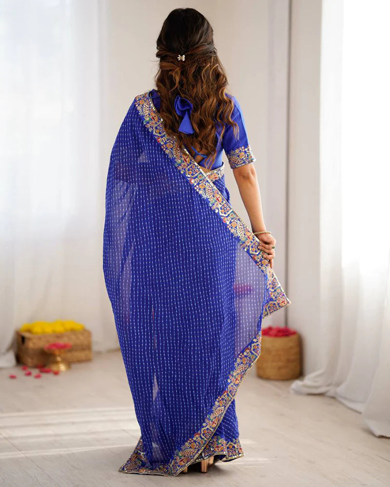 Womenline Blue Color Faux Georgette Bandhej Print Saree