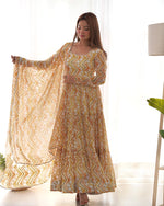 Womenline Off-White Color Soft Georgette Three Layer Ruffle Style Anarkali Suit