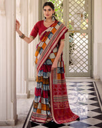 Womenline Maroon Color Polyester Chanderi Printed Saree