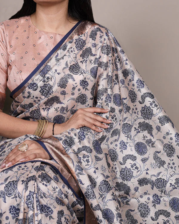 Womenline Off White Color Designer Tasar Silk Printed Saree