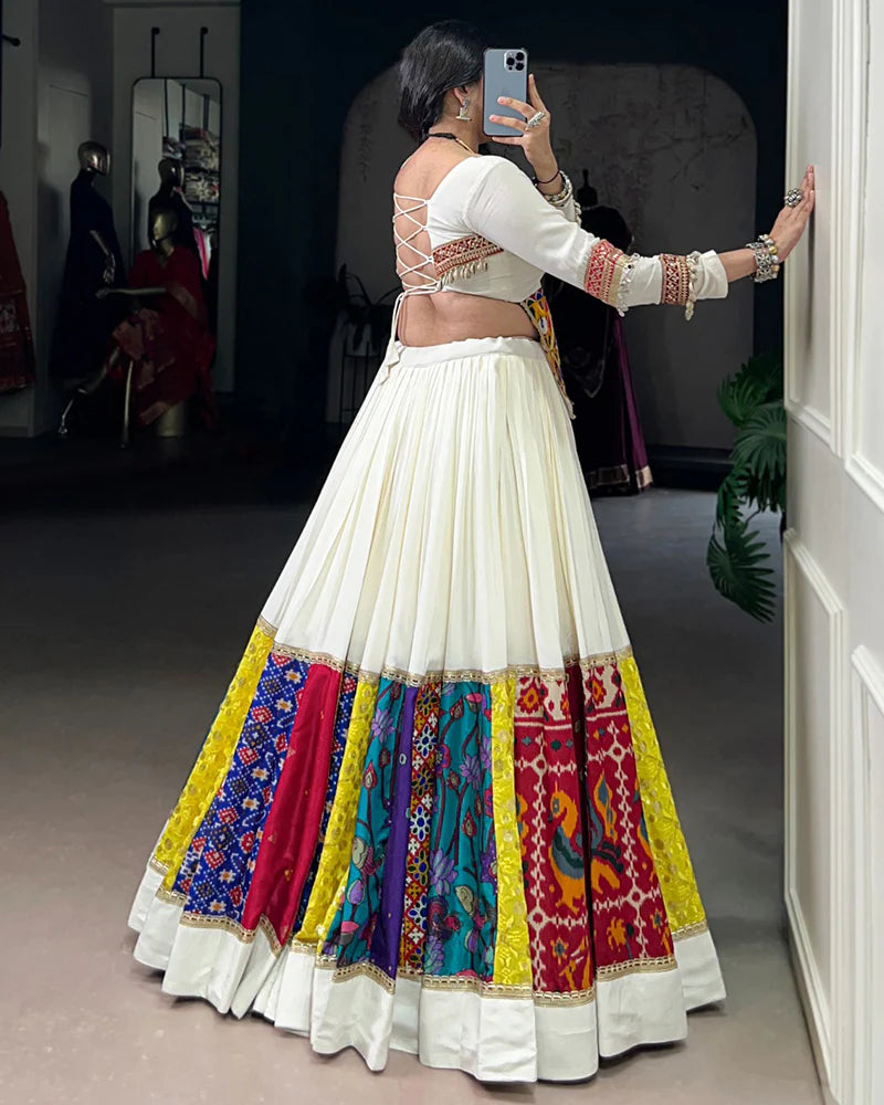Womenline Multi White Color Pure Rayon Navratri Lehenga Choli