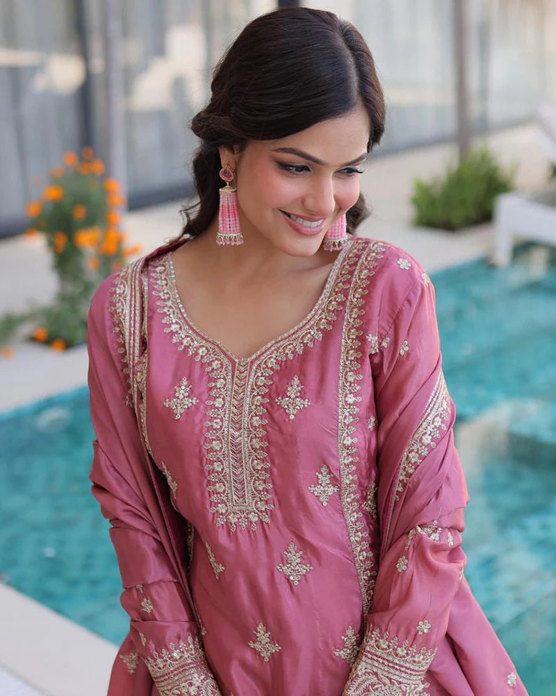 Womenline Pink Color Ho Silk Embroidered Kurti Suit
