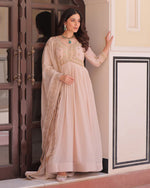 Womenline Cream Color Star Georgette Embroidered Gown