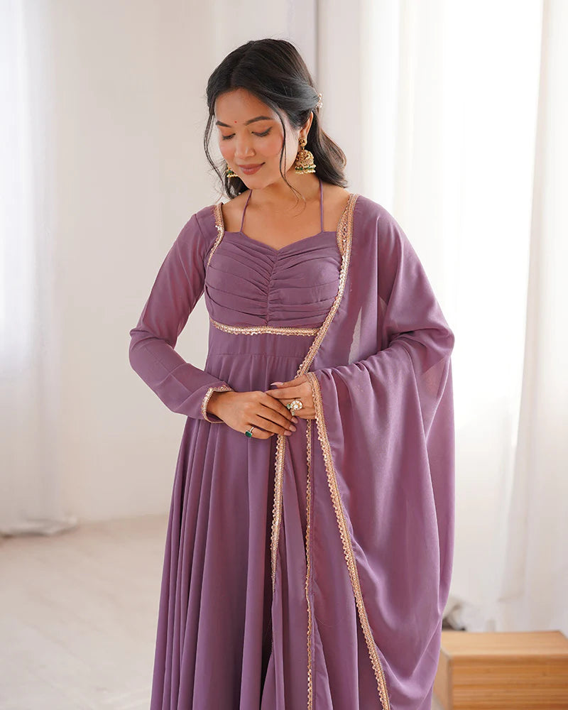 Womenline Mauve Pink Color Pure Blooming Georgette Anarkali Gown