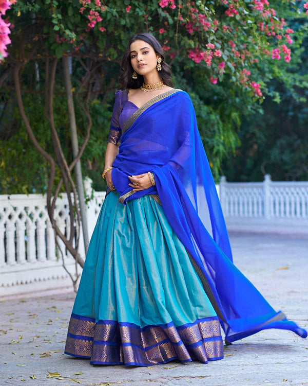 Womenline Royal Blue Color Kanchipuram Silk Designer Half Saree