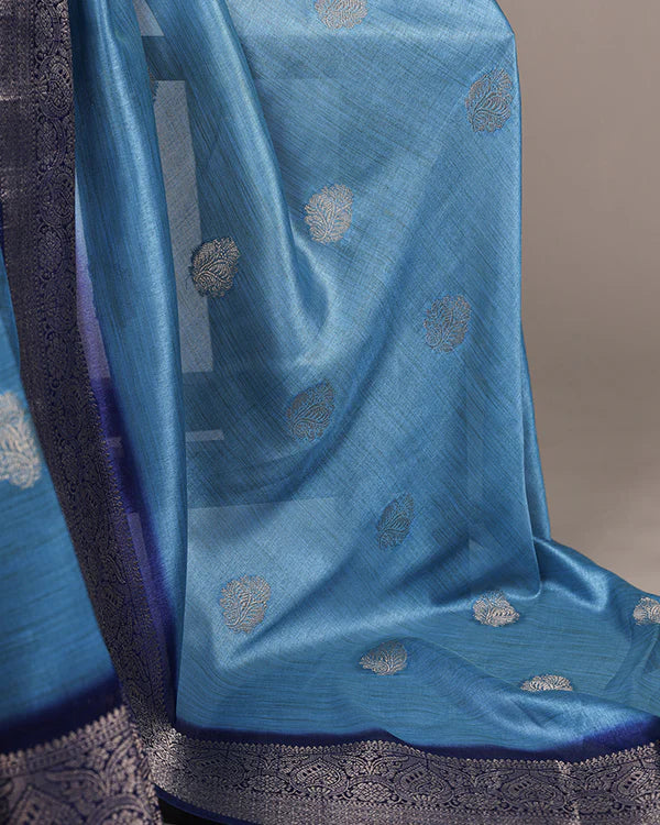 Womenline Sky Blue Color Rumali Silk Zari Weaving Saree