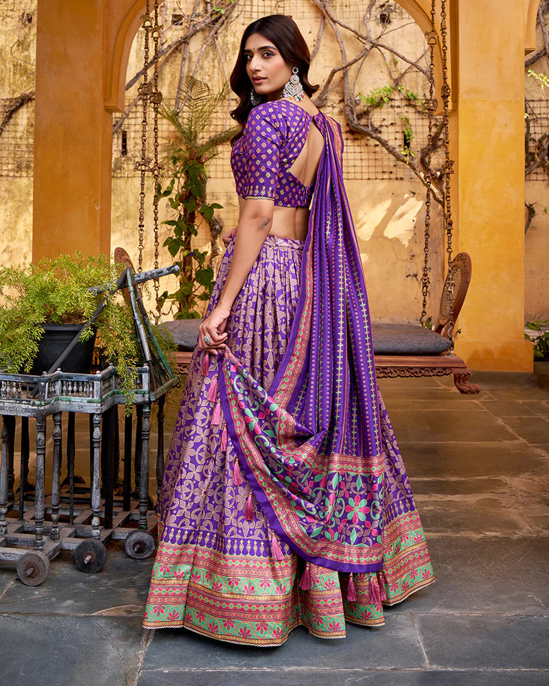 Womenline Purple Color Tasar Silk Sparkle Lehenga Choli