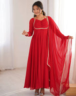 Womenline Red Color Pure Blooming Georgette Anarkali Gown