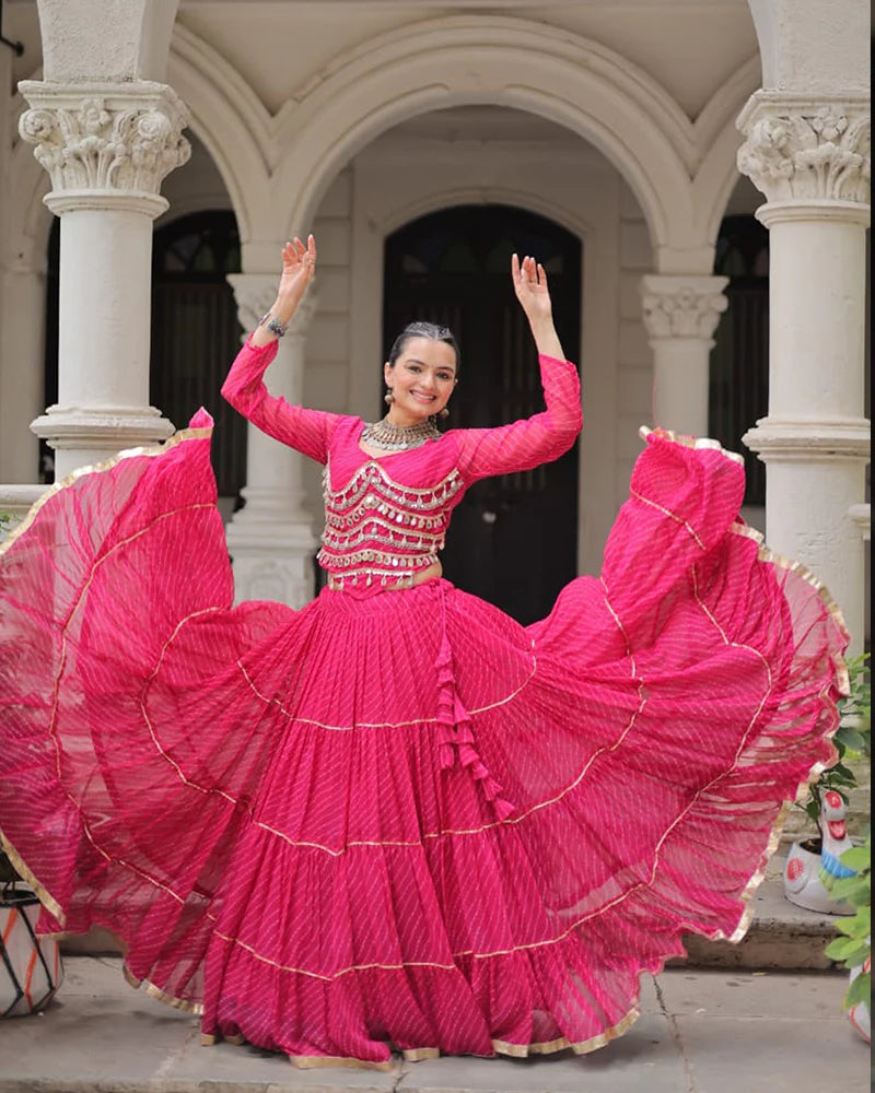 Womenline Rani Pink Color Soft Georgette Navratri Lehenga Choli